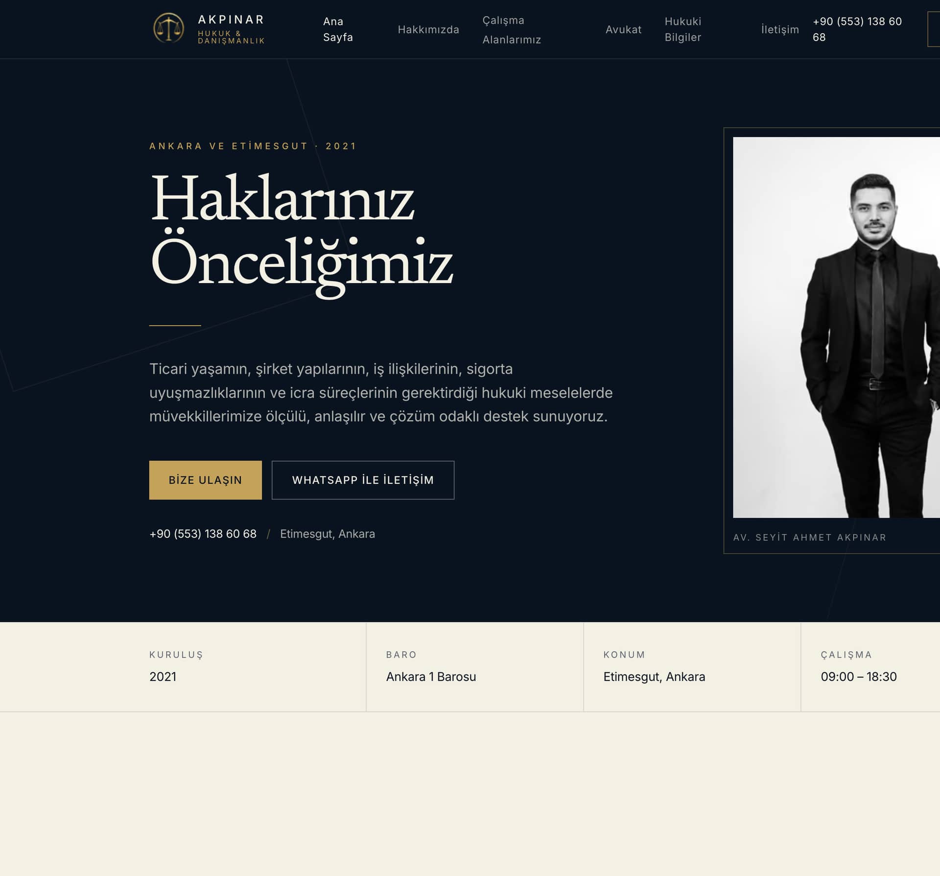 Akpınar Hukuk & Danışmanlık web sitesi — masaüstü ve mobil görünüm